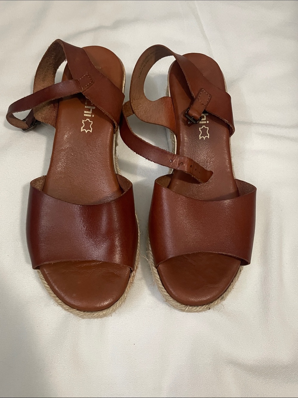 Leather Ankle-Strap Espadrille Sandals in Brown